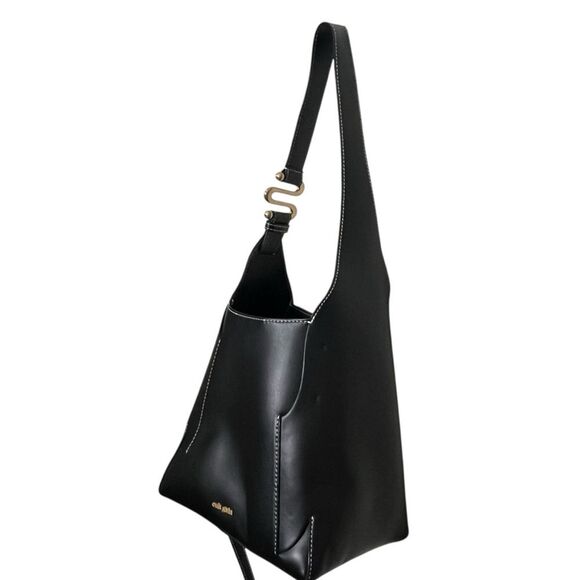 Cult Gaia Simona Mini Shoulder Bag Black Leather Structured Modern Sculptural - Picture 6 of 16